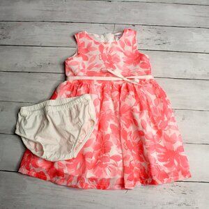 Carter's Baby Girl's Size 9 Months Dress Coral Pink White Floral Chiffon